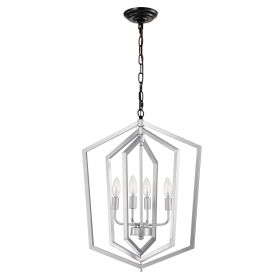 4-Light Farmhouse Chandeliers, Matte Black And Sliver Matte Black Vintage Cage Light Fixture ,Adjustable Height Chandeliers For Dining Room, Bedr (Color: Silver)